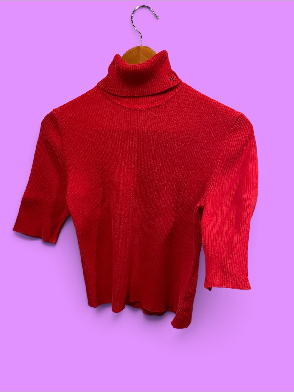 Cute classic cotton ribbed cherry Ralph Lauren 90s turtleneck sweater preppy